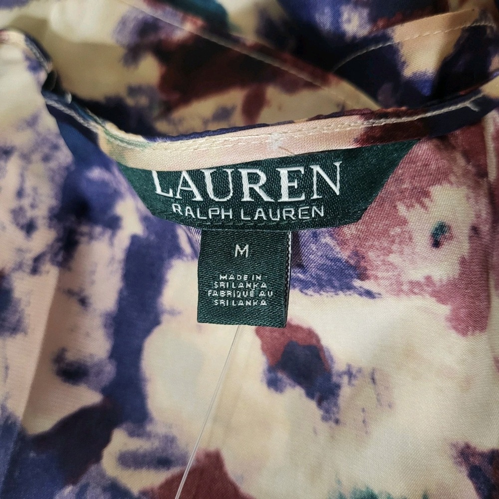 Lauren Ralph Lauren M NWT Asymetrical Ruffle Top Multi Floral Deep-V Silky Poly - Picture 3 of 8